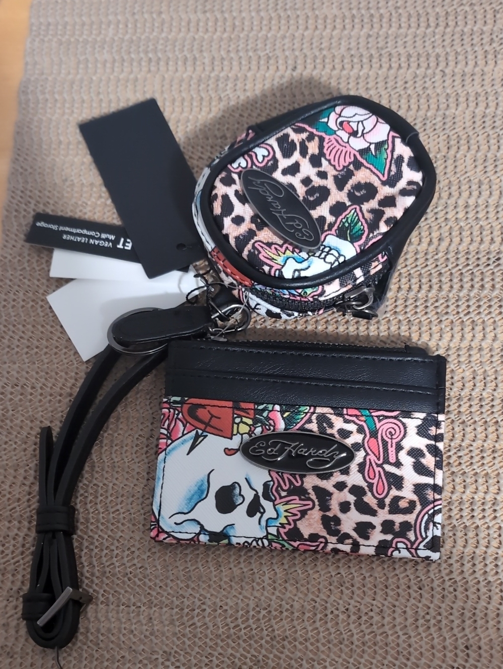 Ed Hardy Leopard Floral Card Case & Coin Pouch Set in Pink New